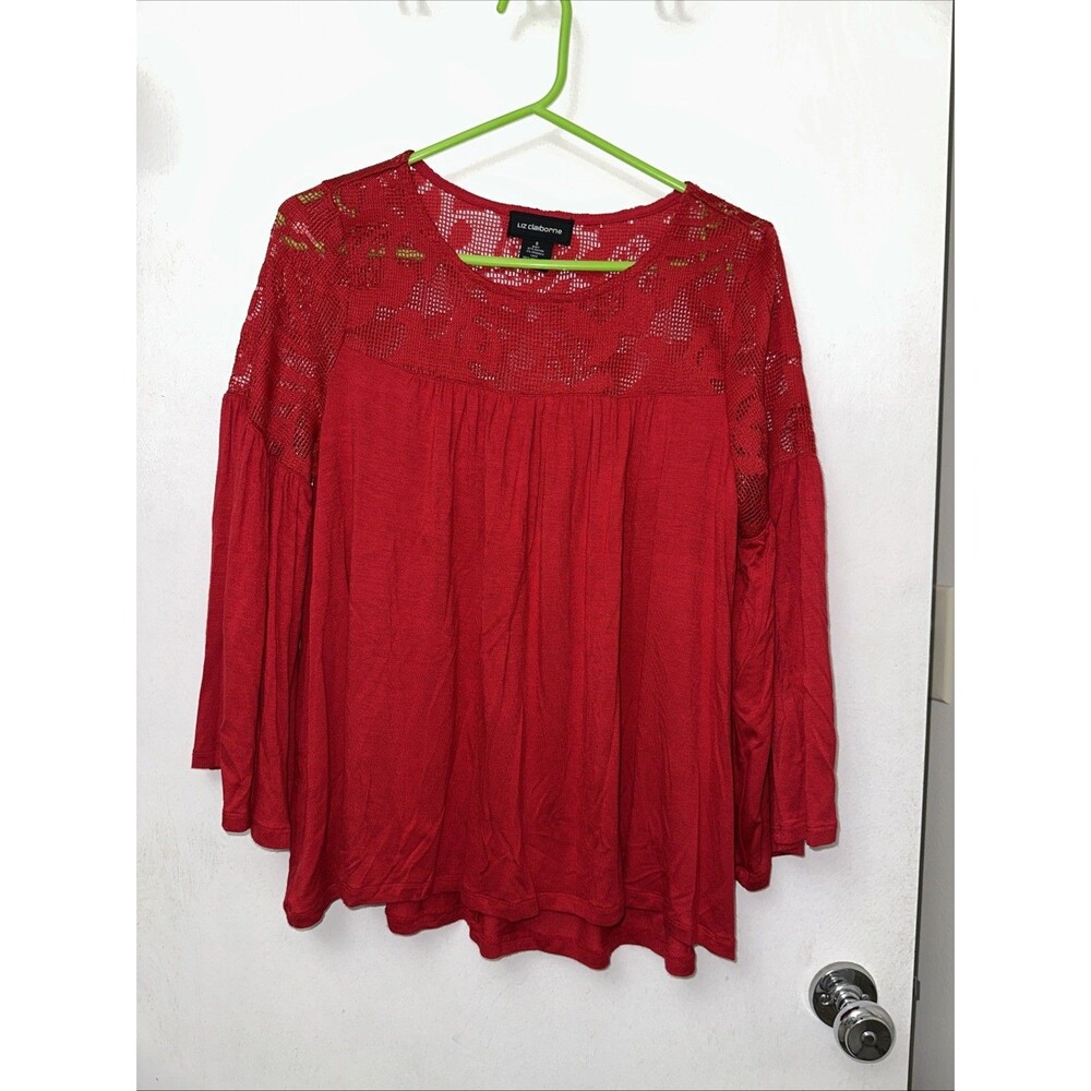 Red Liz Claiborne Women's Polyester Size Small 3/4 Sleeve Blouse Shirt